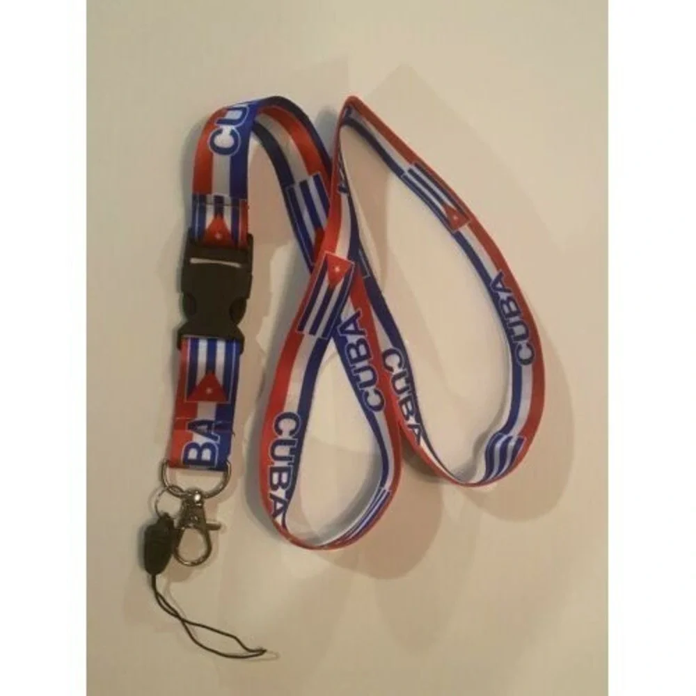 Cuba Flag Lanyard Neck Strap with ID Badge Holder Clip Red White Blue